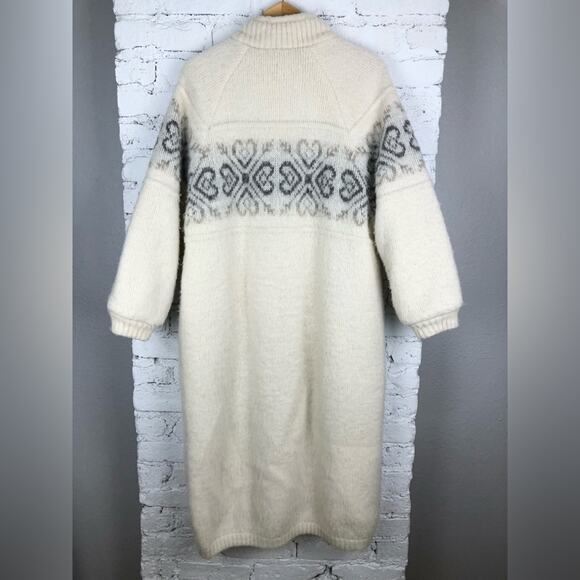 Vintage Alafoss Of Iceland Wool Fairisle Trench Coat M - Picture 8 of 13